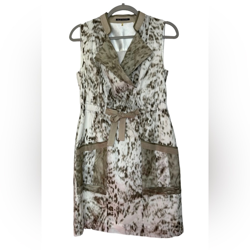 Elie Tahari Sleeveless Animal Print A-Line V-Neck Midi Dress US Size 2 (B158)